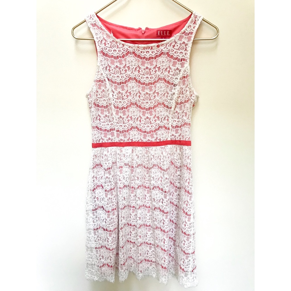 Elle Orange Ribbon White Lace Dress Size 4